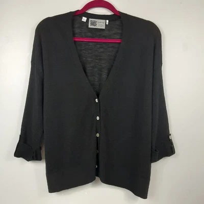 Cárdigan HABITAT Tejido Lino Mezcla Algodón Talla L Negro Botón Frontal Foto 1 de 4