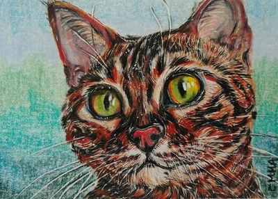 EMMA ACEO ORIGINAL -BENGAL CAT - cat breed pets kitten kitty animals NATURE card - Image 1 of 4