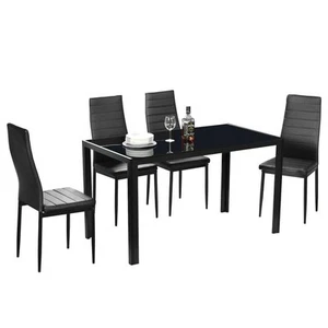 7Piece Dining Table Set Chairs Glass Table Metal Kitchen Room Office - Picture 1 of 8