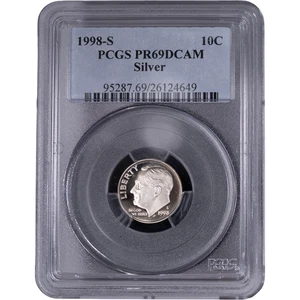1998-S 10c Roosevelt Silver Proof Dime ~ PCGS PR69DCAM - Bild 1 von 2