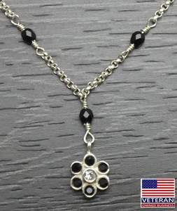 Vintage Sterlingsilber handgefertigt schwarz Gänseblümchen Blume Rolo Halskette 18 Zoll - Bild 1 von 9