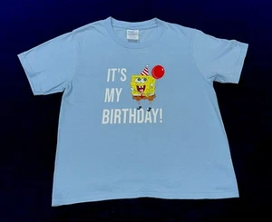 🎈Port & Co SpongeBob SquarePants Birthday Boy T-shirt EUC - Size Youth S (7-8) - Picture 1 of 3