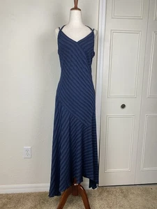 Vintage Maggy London 14 Maxi Dress Whimsigoth Velvet Slip Asymmetric Blue Y2k - Picture 1 of 12