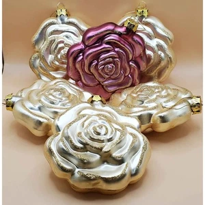 Ornamenti Natalizi Vintage Vetro Soffiato Glitter Rosa Rosa e Bianco - Set di 6 - Foto 1 di 6