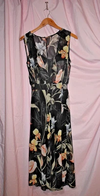 White House Black Market Flowy Black Palm Sheer Overlay Sun Dress Sz 8 K2 - Image 1 of 4