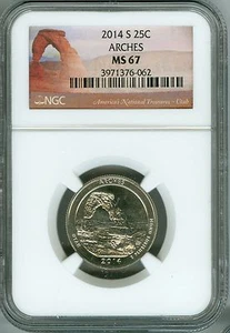 2014-S NGC MS67 ARCHES 25c ATB PARKS LOGO QUARTER, 2ND FINEST REGISTRY! - Picture 1 of 3