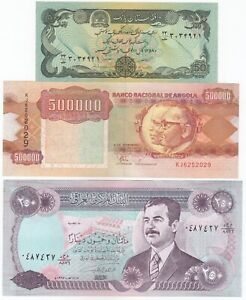 Afghanistan, Angola, Irak, Set Mit 3 Verschiedene Länder Banknoten, Alle UNC