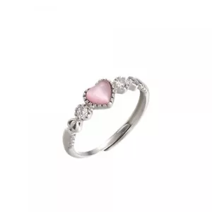Womens Heart Pink Opal Ring Silver Rings Wedding Bridal Party Jewelry Crystal - Bild 1 von 11