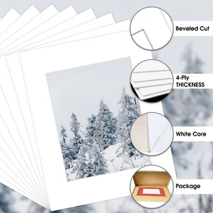 100er Pack 16x20 vorgeschnittenes Bildpassepartout für 11x14 Fotodruck weißer Kern weiße Farbe - Bild 1 von 7