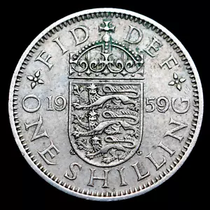 1959 Great Britain One 1 Shilling Queen Elizabeth II Coin, km904 ๐ฌ๐ง - Picture 1 of 2