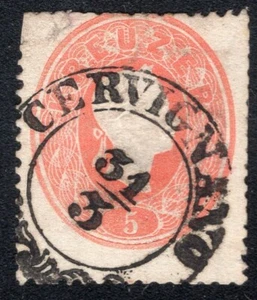 FRANCOBOLLO AUSTRIA 1860/1 Sc. # 14 USATO ANNULLO CERVIGNANO ITALIA look!! - Foto 1 di 2