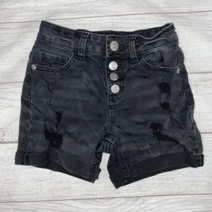 Justice cotton blend distressed Jean shorts w/button fly black sz slim 10 girls - Picture 1 of 7