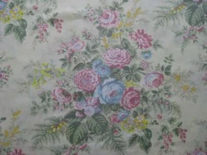 VTG Original Bloomcraft Floral Fabric 6YD Pink Aqua Blue Yellow Green Cotton - Picture 1 of 12
