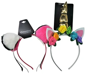 4 Mädchen Stirnbänder Einhorn Blumen flauschige Ohren rosa weiß schwarz Mode Haare - Bild 1 von 3