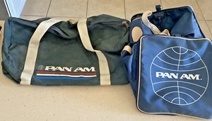 (2) Vintage PAN AM Airline Carry On Travel Hand Bag/ Duffel Bag Blue Free Ship - Picture 1 of 11