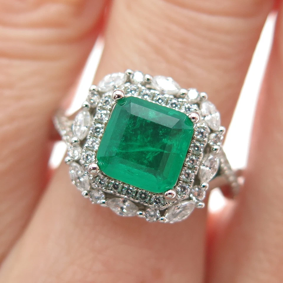 DSMK 925 Sterling Silver Real Doublet Emerald & C Z Ring Size 6.25 - Image 1 of 4