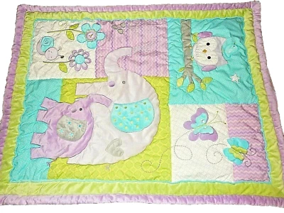 7A NOJO Búho Elefante Caracol Mariposa Flores Acolchado Cuna Edredón Manta Bebé Foto 1 de 4