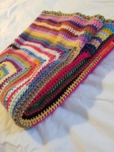 Handmade Crochet Rainbow Stripe Multicolour Snuggle Lap Blanket Throw 50" x 30" - Picture 1 of 5