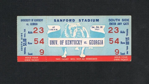 1961 Kentucky Wildcats vs Georgia Bulldogs college football ticket SANFORD STD Cover