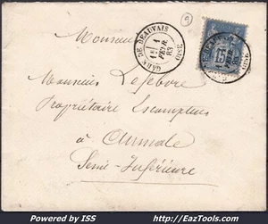FRANCE N°90 SUR LETTRE AVEC CACHET A DATE GARE DE BEAUVAIS DU 01/02/1883 - Picture 1 of 2
