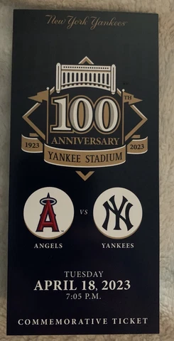 NY YANKEES 100th ANNIVERSARY TICKET SGA 4/18/2023 1923 BASEBALL BABE RUTH JUDGE Cover