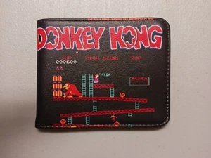 Donkey Kong Bifold Wallet Black Gaming Retro Men's / Kids Zipper Coin Pocket - Picture 1 of 5