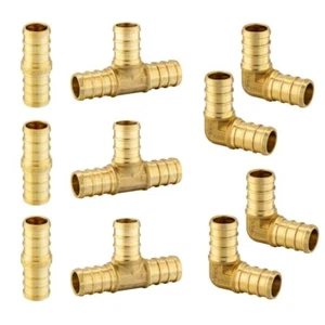 10 PCS EFIELD 1/2" PEX Crimp Brass Fittings Elbow, Coupling, Tee,Lead Free - Picture 1 of 5