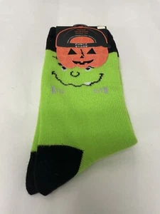 FUNKY SOCKS HALLOWEEN Green Monster Graphic 10-4 Socks - Picture 1 of 12