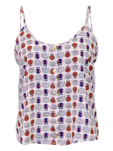 Linda blusa sin mangas cami con botones estampada de árbol de búho de dibujos animados, pequeña - Imagen 1 de 4