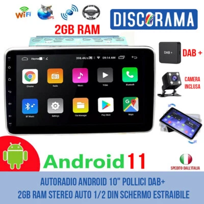 AUTORADIO ANDROID 10" POLLICI DAB+ 2GB RAM STEREO AUTO 1/2 DIN SCHERMO ESTRAIBIL - Immagine 1 di 4