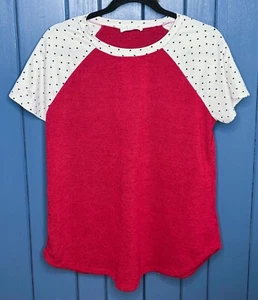 Camisa Raglán Roja Terrycloth Acanalada Manga Corazón M L Romance Twee Retro Preppy - Imagen 1 de 8
