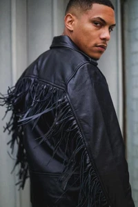 $ 1450 Designer ENERGIE Herren SELTENE dieselbraun Frindge Leder Biker Jacke L - Bild 1 von 19