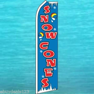SNOW CONES FLUTTER FLAG Tall Curved Top Advertising Sign Feather Swooper Banner - Picture 1 of 5