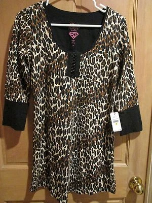 NEW BETSEY JOHNSON PJ's SLEEPWEAR Sz S TOP SHIRT Pajamas Loungewear Cheetah - Image 1 of 4