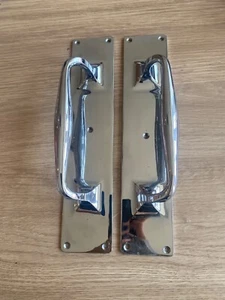 Set of 2 cast chrome brass 1960's vintage pull handles 12 inch by 2 inch - Picture 1 of 10