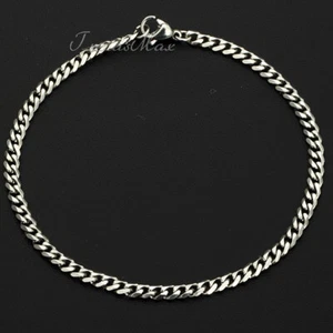 3MM 9" Curb Cuban Link Anklet Bracelet Silver Stainless Steel Chain for Unisex - Picture 1 of 4