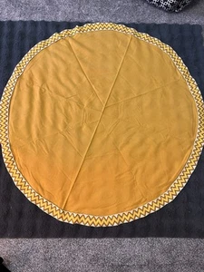 Vintage Mustard Yellow Round Tablecloth with Embroidered Edge 56” - Picture 1 of 12