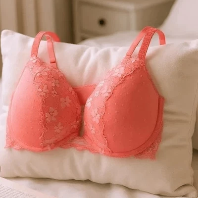 Victoria’s Secret Bra 36D Dream Angels Push-up Lace Adjustable Wired Neon Orange - Image 1 of 4