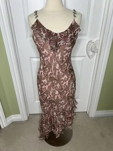 ECI NY Petite Y2K silk slip maxi dress asymmetric Ruffled hemline 12P paisley - Picture 1 of 12