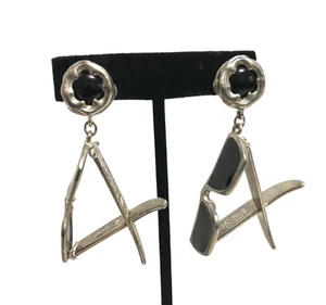 DKNY Vintage Sunglasses Charm Clip On Earrings RARE Silver Tone Black Enamel - Picture 1 of 7