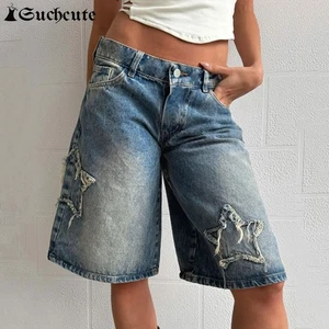 Womens Denim Shorts Y2K Jorts Women Star Print Low Waist Summer Jeans - Picture 1 of 6