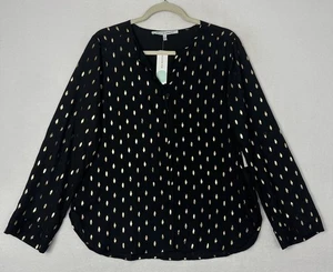 Collective Concepts Womens Black Gold Metallic Blouse Roll Tab Sleeve Size L NWT - Picture 1 of 13