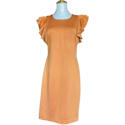 Tommy Hilfiger Mujer 6 Naranja Ámbar Vestido Manga Volantes Elegante Elastizado Nuevo Foto 1 de 4