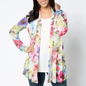 Susan Graver Size 1X Regular Bloom Mesh Cardigan & Liquid Knit Tank Set - Picture 1 of 4