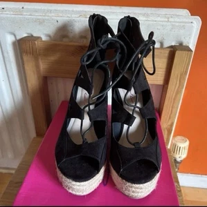Dolcis Edge Black Faux Suede Espadrille Wedge Sandals Size 6 BNIB - Picture 1 of 14