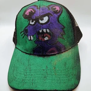 Purple Rat Hand Painted hat snapback trucker curved brim Original Art - Picture 1 of 6