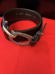 Cintura Brighton nera pelle argento gancio ovale taglia Lg #B10528 - Foto 1 di 5