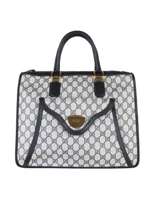 Bolso de Mano Gucci Vintage Años 70 Azul Monograma Grande Asa Superior Foto 1 de 4