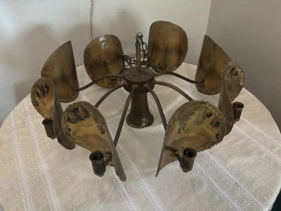 MCM Chandalier By Tom Greene For Feldman Brutalist Brass Torch Cut 8 Arm Rare - Image 1 of 4