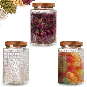 3-Pack 34oz Vintage Mason Jars with Bamboo Lids, Glass Canisters for Overnigh... - Bild 1 von 6